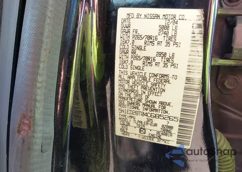 2004 Nissan Xterra Xe из США, поврежденный, VIN 5N1ED28T04C685265